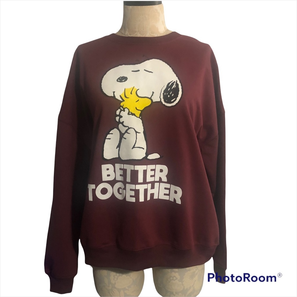 🌺 Peanuts sweater graphic “better together” long sleeves maroon size XL